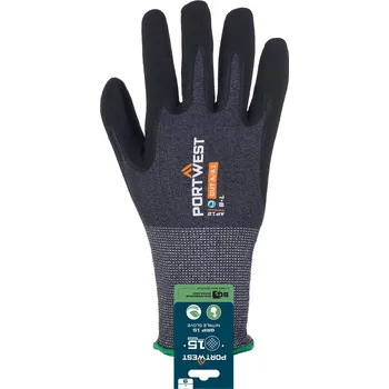 Pracovní rukavice PORTWEST APR12 GRIP / Nitrilové rukavice s antimikrobiálním povrchem, 12ks v balení - černá L