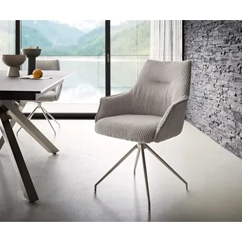 Jídelní židle DELIFE Jídelní židle Alja-Flex s područkami manšestr stříbrně šedá křížová podnož zúžená nerezová ocel 180° otočná taštičkové pružiny