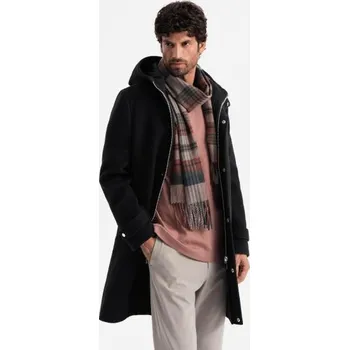 Pánský kabát Pánský dlouhý jednobarevný kabát s kapucí černý