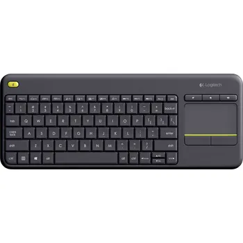 Klávesnice Logitech Wireless K400 Plus bezdrátový klávesnice německá, QWERTZ černá integrovaný touchpad, tlačítka myši