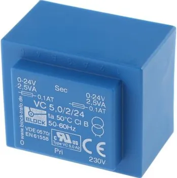 Transformátor Transformátor PCB, sekundární napětí: 24V ac, počet výstupů: 2 průchozí otvor 5VA