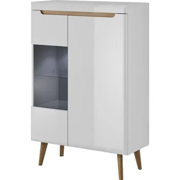 Obývací stěna Piaski Vitrína Nordi NWT90 Vyber LED osvětlení: včetně LED osvětlení, provedení - vyber: bílý lesk + dub riviera