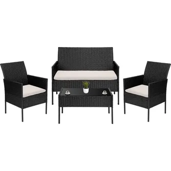 Zahradní sestava Sada zahradního nábytku MAGNOLIA černá/béžová