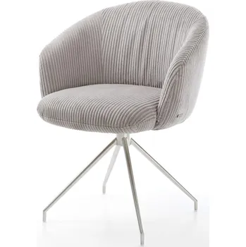 Jídelní židle DELIFE Jídelní židle Caja-Flex s područkami manšestr stříbrně šedá křížová podnož zúžená nerezová ocel 180° otočná taštičkové pružiny