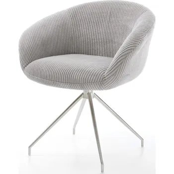 Jídelní židle DELIFE Jídelní židle Vinka-Flex s područkami manšestr stříbrně šedá křížová podnož zúžená nerezová ocel 180° otočná taštičkové pružiny