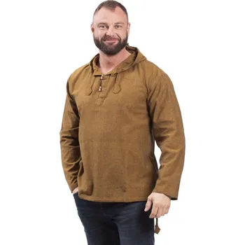 Pánská košile Košile Nepál / ETNO KURTA s kapucí okrová XL