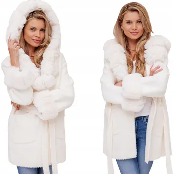 Dámské oblečení BELLA MĚKOUČKÝ PLÁŠŤ S PÁSKEM S KAPUCÍ ALPAKA S KOŽÍŠKEM Z ALPAKY