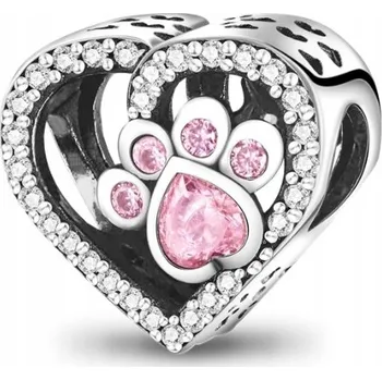 Přívěsek Přívěsek STŘÍBRO 925 Korálek Charms Kost a Tlapka Pejska Srdce