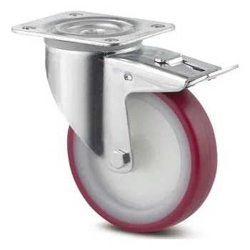 Pojezdové kolečko TENTE KOLEČKA Kolečko pro transportní zařízení 80mm, s brzdou, plotýnka, 3477UAR080P62 červené
