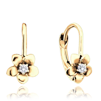 Šperk MINET Dětské náušnice kytičky ze zlata se zirkony Au 585/1000