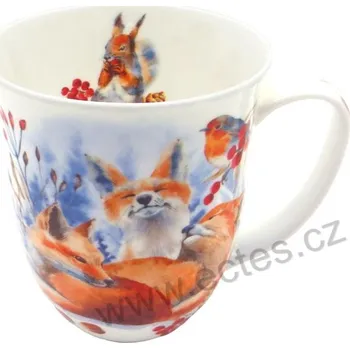 FOXES velký porcelánový hrnek lišky s veverkou a ptáčkem