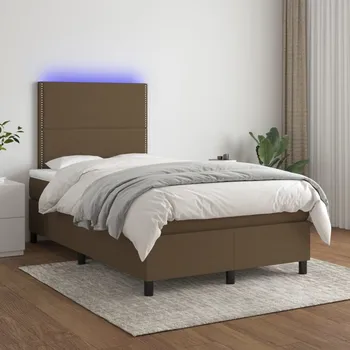 Postel vidaXL Box spring postel s matrací a LED 120 x 200 cm textil [3134782] Barva: tmavě hnědá