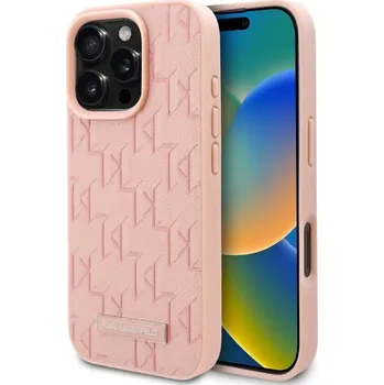 Pouzdro na mobilní telefon Karl Lagerfeld - Kožený MagSafe (KLHMP16LPKHPORPP) - iPhone 16 Pro - Pink Hot Stamp