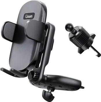 Lisen držák do auta (YL0222040016) do mřížky ventilace a CD slotu 2v1, univerzální, s nastavitelným úhlem, bezpečné uchycení - černý