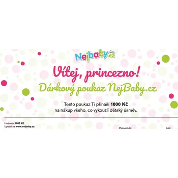 Dárkový potravinový koš Tištěný dárkový poukaz Nejbaby "Vítej princezno" 1000 Kč