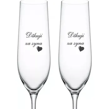 Sklenice Svatební skleničky na sekt Děkuji za syna, 2 ks (Do poznámky v nákupním košíku napište datum svatby)