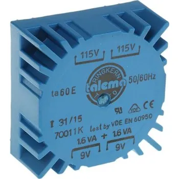 Transformátor Toroidní transformátor, počet výstupů: 2, sekundární napětí: 2 x 9V ac, Plošný spoj, Kolík, 44.7 x 44.7 x 19.5mm