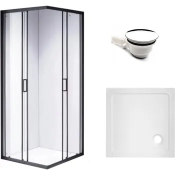 BPS-koupelny Čtvercový sprchový kout HYD-SK30A 80x80 černá/transparent + vanička HYD-SSV-ST02A bílá