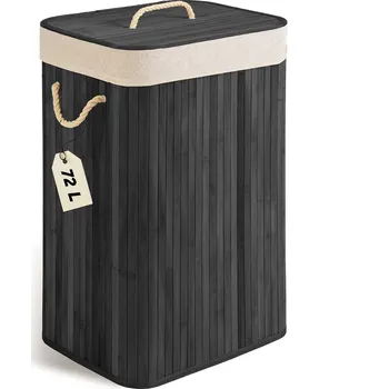 Kolíček na prádlo Massido 678001 Bambusový koš na prádlo s víkem 72 l, tmavě šedá