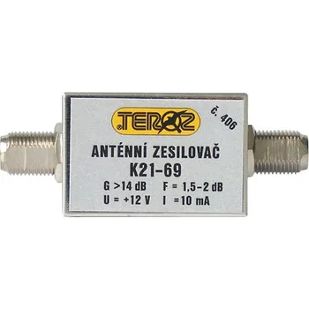 Anténní zesilovač Anténní zesilovač TEROZ 406X, nízkošumový, UHF, G14dB, F1,5dB, U98dBμV, F-F
