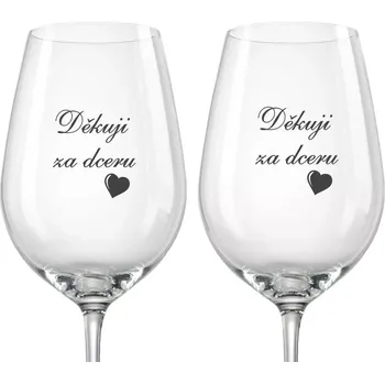Sklenice Svatební skleničky na víno Děkuji za dceru s datem svatby na dýnku, 2 ks (Do poznámky v nákupním košíku napište datum svatby)