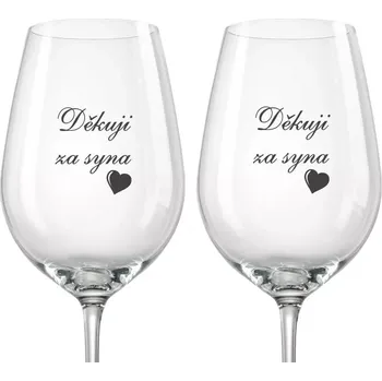 Sklenice Svatební skleničky na víno Děkuji za syna s datem svatby na dýnku, 2 ks (Do poznámky v nákupním košíku napište datum svatby)