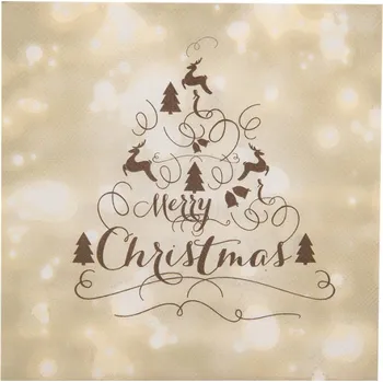 Papírový kapesník Béžové vánoční papírové ubrousky s jeleny Merry Christmas 20 ks – 33x33 cm