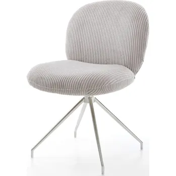 Jídelní židle DELIFE Jídelní židle Nube-Flex plyšový manšestr stříbrně šedá křížová podnož zúžená nerezová ocel 180° otočný taštičkové pružiny