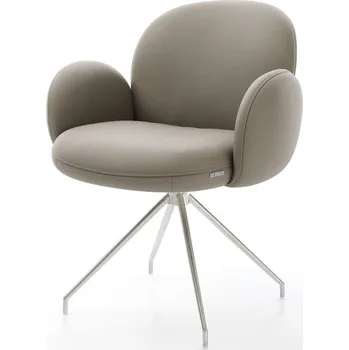 Jídelní židle DELIFE Jídelní židle Nube-Flex s područkami pravá kůže tmavě béžová křížová podnož zúžená nerezová ocel otočná o 180° taštičkové pružiny