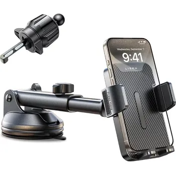 Lisen držák do auta 2E781 (YL0424040008) - na palubní desku, do mřížky ventilace, na čelní sklo, univerzální, nastavitelný, teleskopické rameno - černá