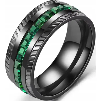 Prsten Černý Prsten s Čtvercovými Smaragdy Pánský Signet Ocel Chirurgická