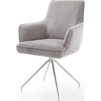 Jídelní židle DELIFE Jídelní židle Heira-Flex s područkami manšestr stříbrně šedá křížová podnož zúžená nerezová ocel 180° otočná taštičkové pružiny