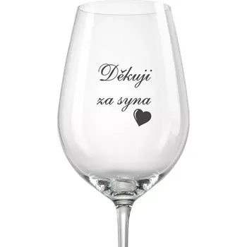 Sklenice Svatební sklenička na víno Děkuji za syna s datem svatby na dýnku, 1 ks (Do poznámky v nákupním košíku napište datum svatby)