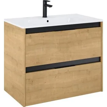 Šatní skříň Roca ALPINE skříňka pod umyvadlo 78,5x59x45,2 cm, 2 zásuvky, světlý dub/černá