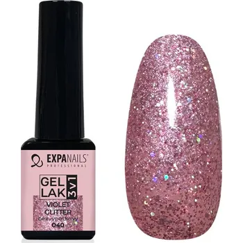 Lak na nehty UV/LED Gel lak 3v1 - Violet glitter 5 ml