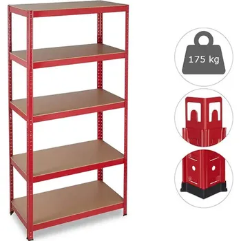 Dílenský regál MEGA HIT: Regál 180x90x40 cm lakovaný 5-policový, nosnost 875 kg - ČERVENÝ