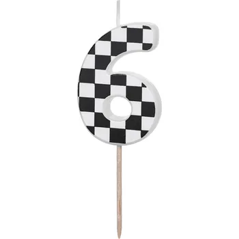 Dortová svíčka Svíčka na dort číslo 6 s šachovnicovou vlajkou 5,5 cm mix