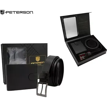 Peněženka Dvoudílná pánská dárková sada: Peterson kožený opasek 125cm a peněženka PTN N992L-06-BW