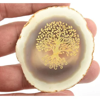 Přírodní kámen Plátek z achátu gravírovaný motiv strom života 22g