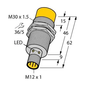 Indukční bezdotykový snímač 30 mm, výstup: PNP M30 x 1,5 30 V IP68