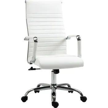Kancelářská židle Vinsetto ergonomická kancelářská židle s houpací funkcí manažerská židle výškově nastavitelná otočná židle čalouněná imitací kůže pěnovou barvou bílá 54 x 62 x 104-114 cm