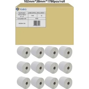 Kotouček do pokladny a tiskárny štítků G a G etikety v roli 102 x 38 mm papír bílá 12 role trvalé RL-P-S2011-102*38*1790-BK/WT univerzální etikety