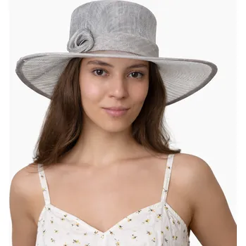 Šála SEEBERGER Cloche slavnostní šedý klobouk s ozdobou - ze sisálové slámy Velikost: Unisize (S-XL)