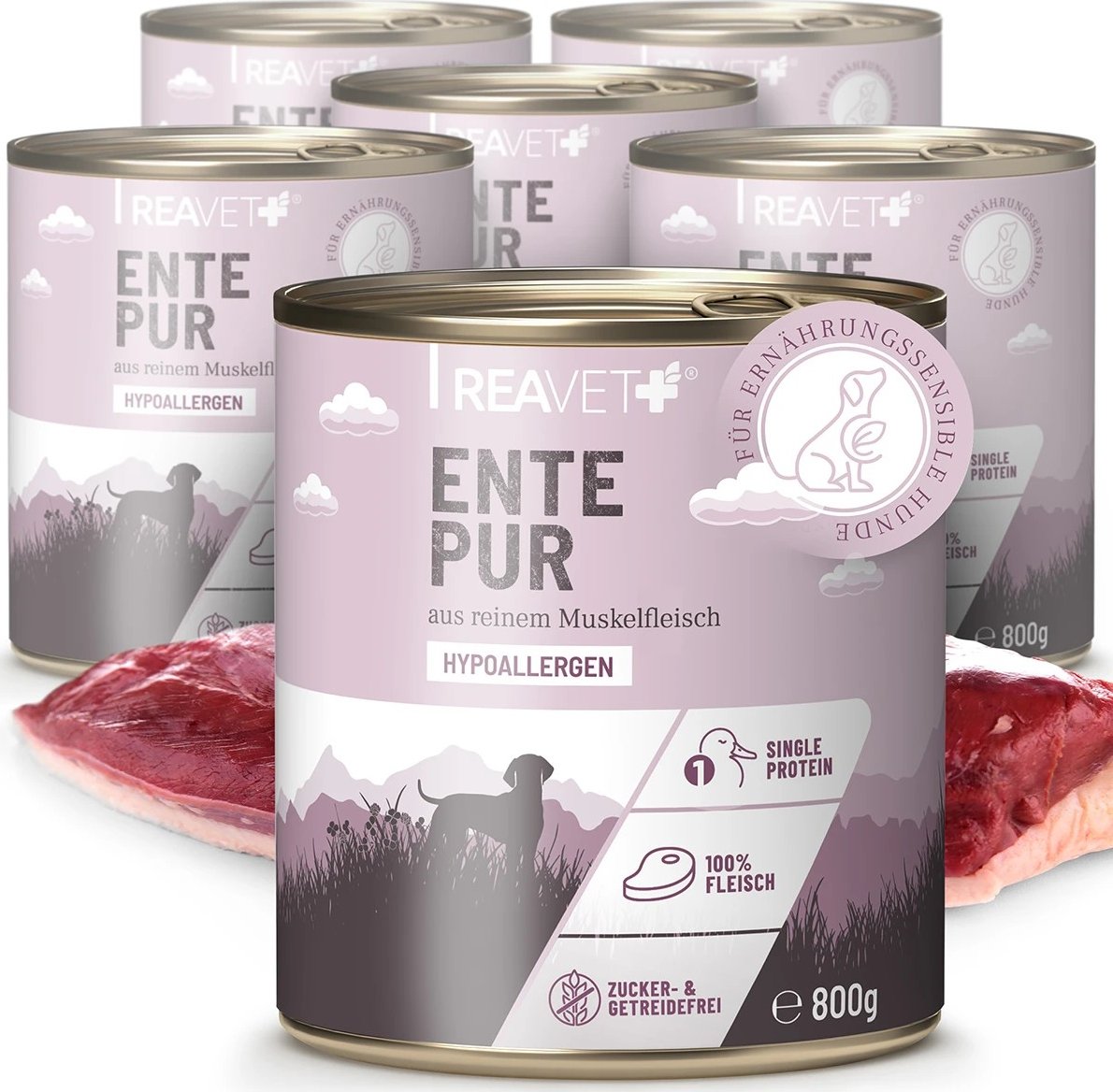 REAVET 100% čisté maso pro nutričně citlivé psy - kachní (400 g - 800 g) Počet a hmotnost: 1 x 800g