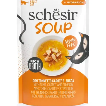 Volný čas 12x40g Schesir Cat Soup - tuňák, mrkev a dýně