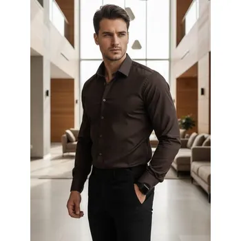 Pánská móda Dstreet Základní tmavě hnědá pánská košile