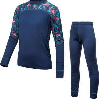 Set dětského termoprádla Sensor Merino Impress dětský set Deep Blue/Floral