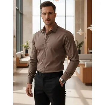 Pánská móda Dstreet Základní hnědá pánská košile