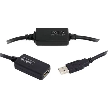 elektrický kabel LogiLink USB kabel USB 2.0 USB-A zástrčka, USB-A zásuvka 25.00 m černá UA0147