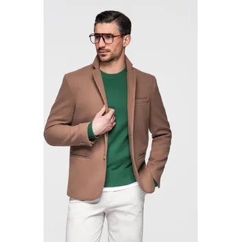 Pánské sako s ozdobnými knoflíky na manžetách - světle hnědé V2 OM-BLZB-0118 - L